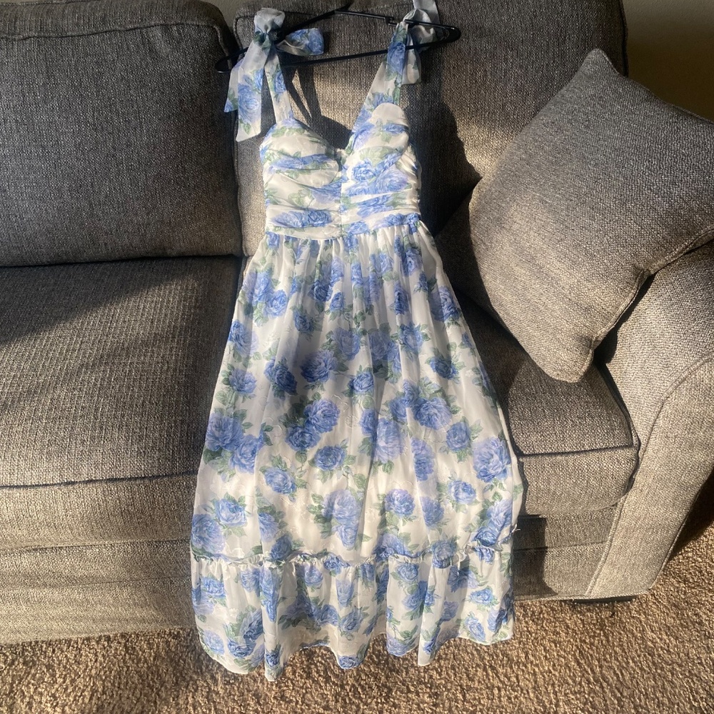 Blue Floral Midi Dress - Picture 3 of 3